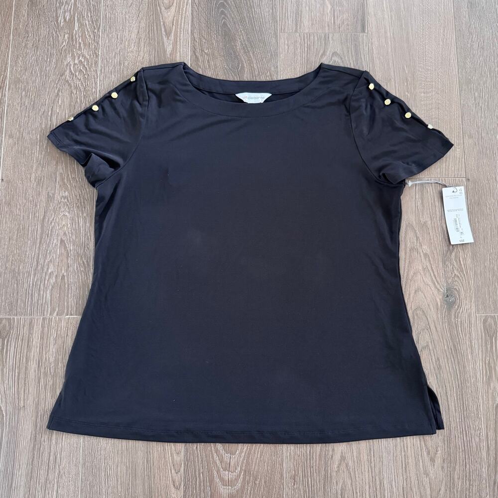 Liz Claiborne Jersey Top Gold Studs Statement Sleeve Black Career Whimsigoth XXL